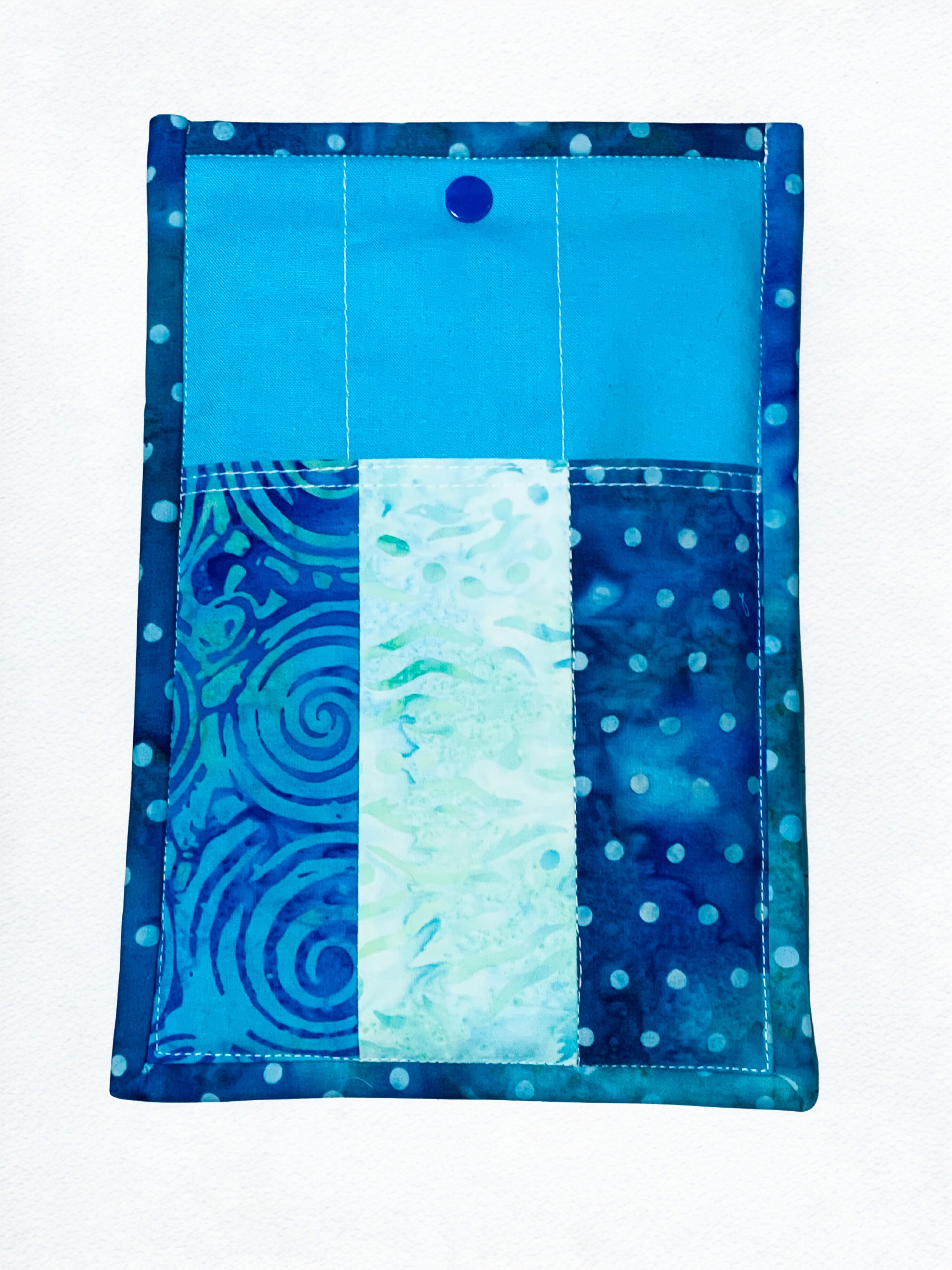 Quilted Tablet Sleeve or Book Sleeve Snap Closure - Teal Batiks - Beach Vibes - Book Cozy - Handmade - Small - 6.5" x 9.5"