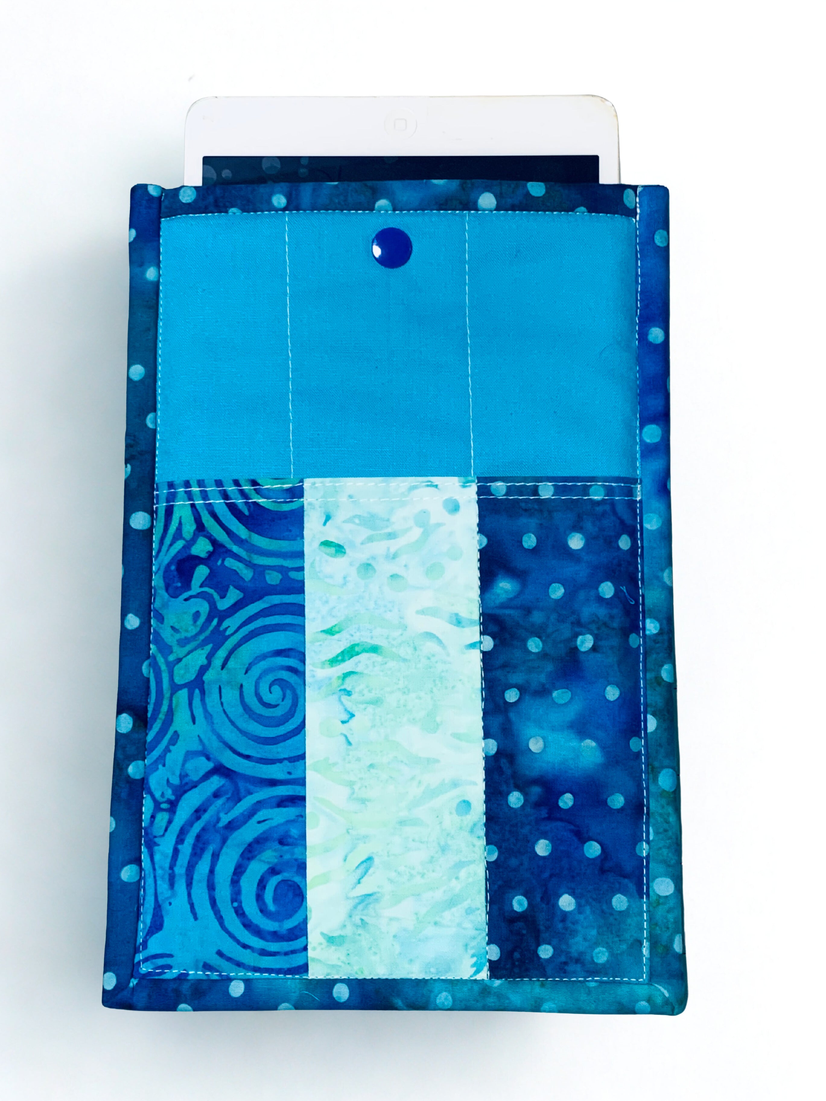 Quilted Tablet Sleeve or Book Sleeve Snap Closure - Teal Batiks - Beach Vibes - Book Cozy - Handmade - Small - 6.5" x 9.5"