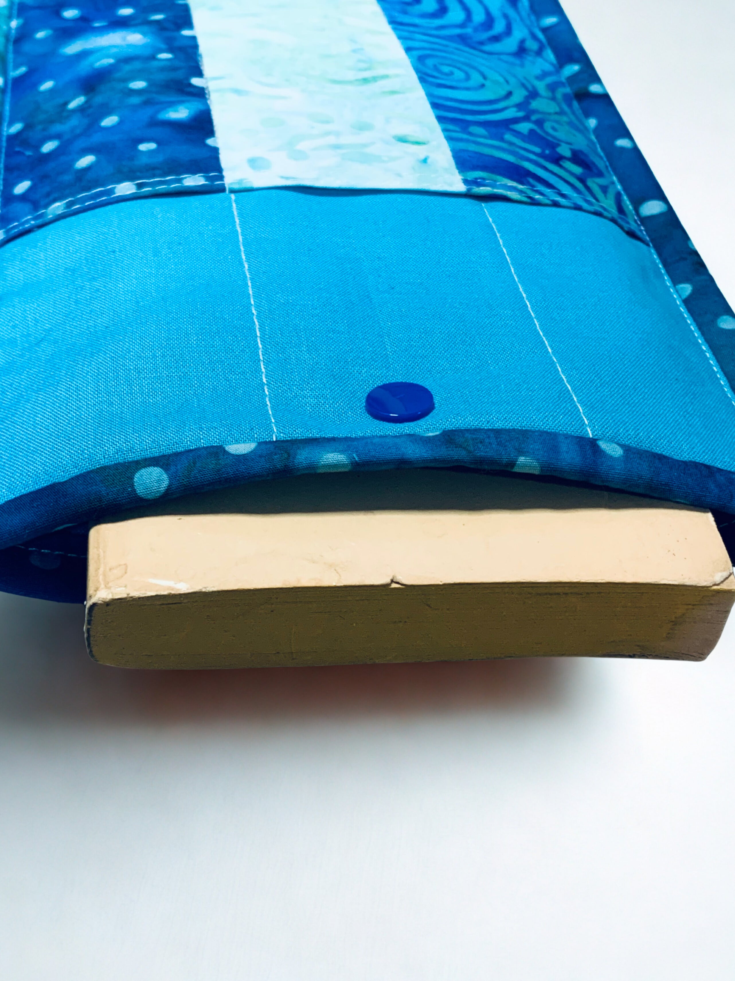 Quilted Tablet Sleeve or Book Sleeve Snap Closure - Teal Batiks - Beach Vibes - Book Cozy - Handmade - Small - 6.5" x 9.5"