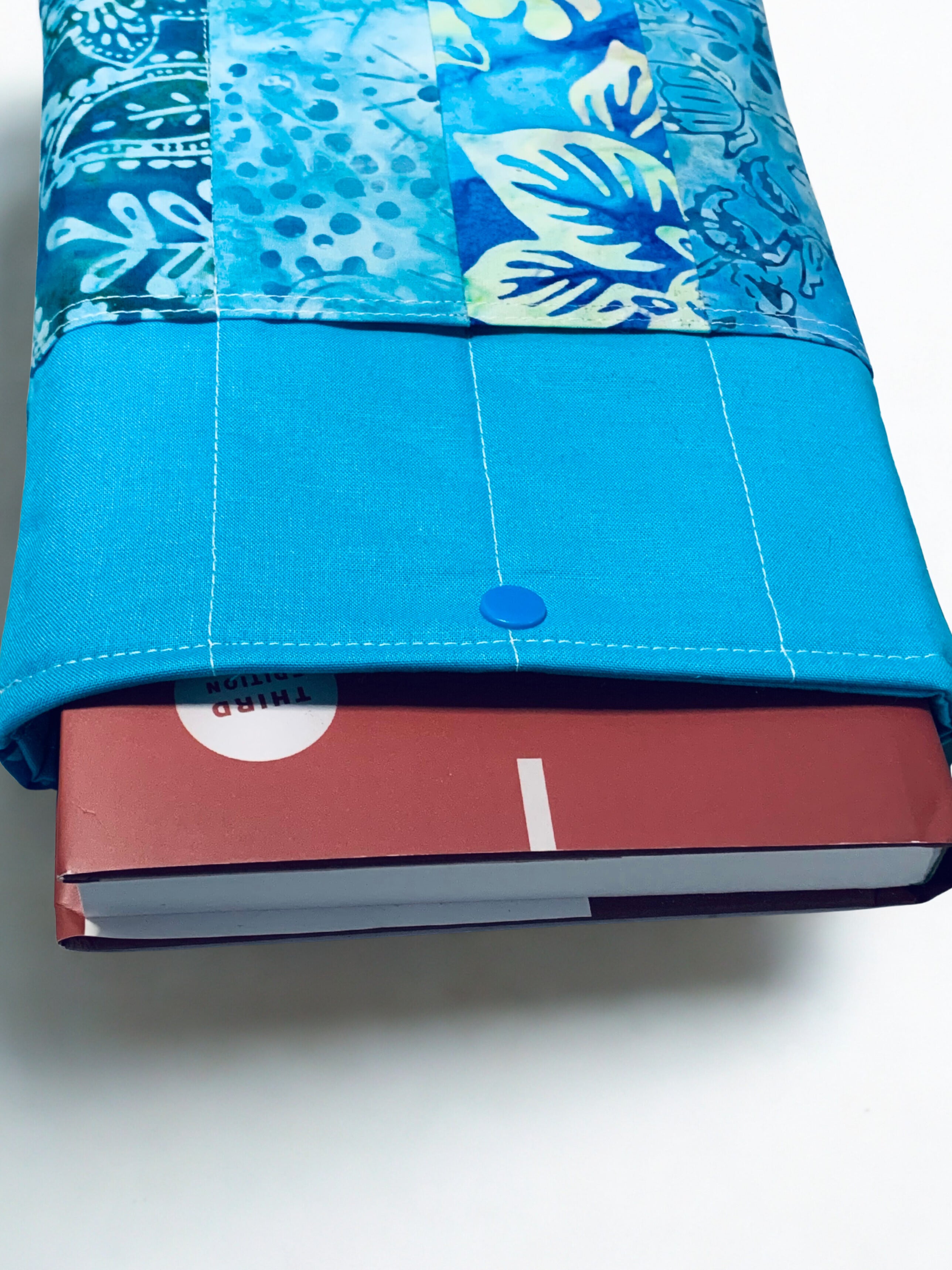 Quilted Tablet Sleeve or Book Sleeve Snap Closure - Teal Batiks - Beach Vibes - Book Cozy - Handmade - Medium - 7.5" x 10"