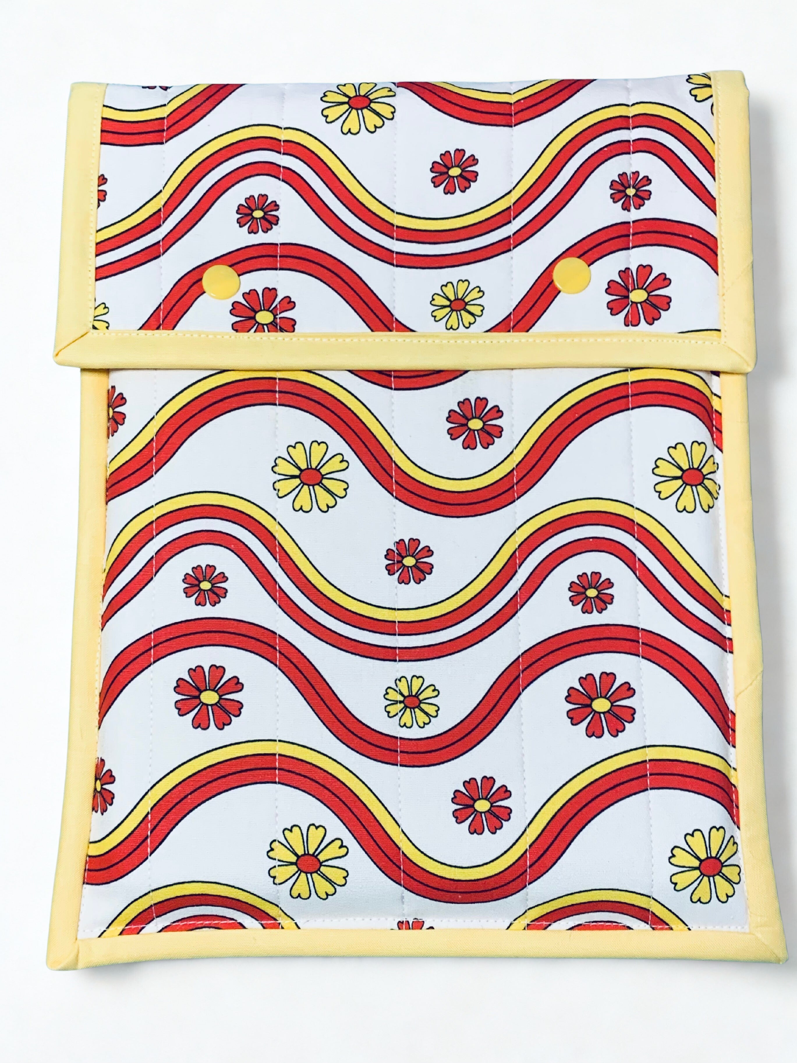 Quilted Tablet Sleeve or Book Sleeve Snap Closure - Retro Boho Collection - Book Cozy - Handmade - Several Designs Available