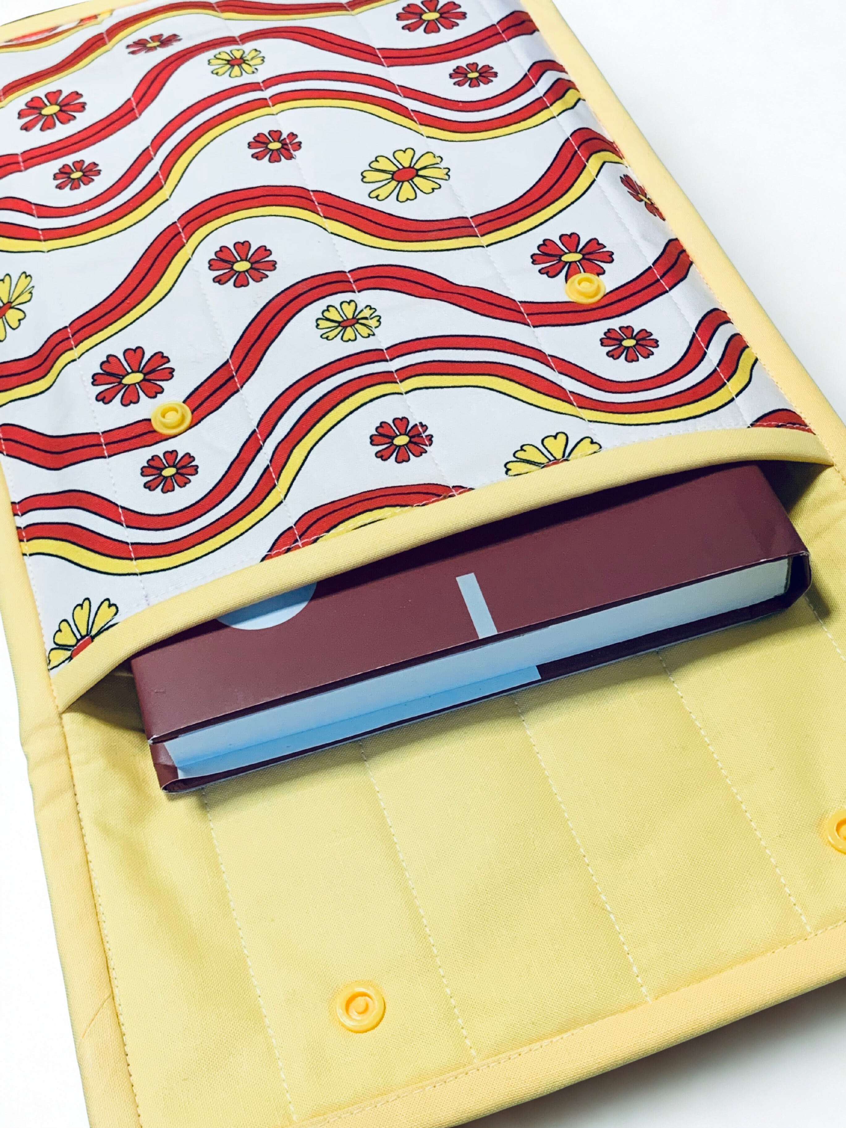 Quilted Tablet Sleeve or Book Sleeve Snap Closure - Retro Boho Collection - Book Cozy - Handmade - Several Designs Available