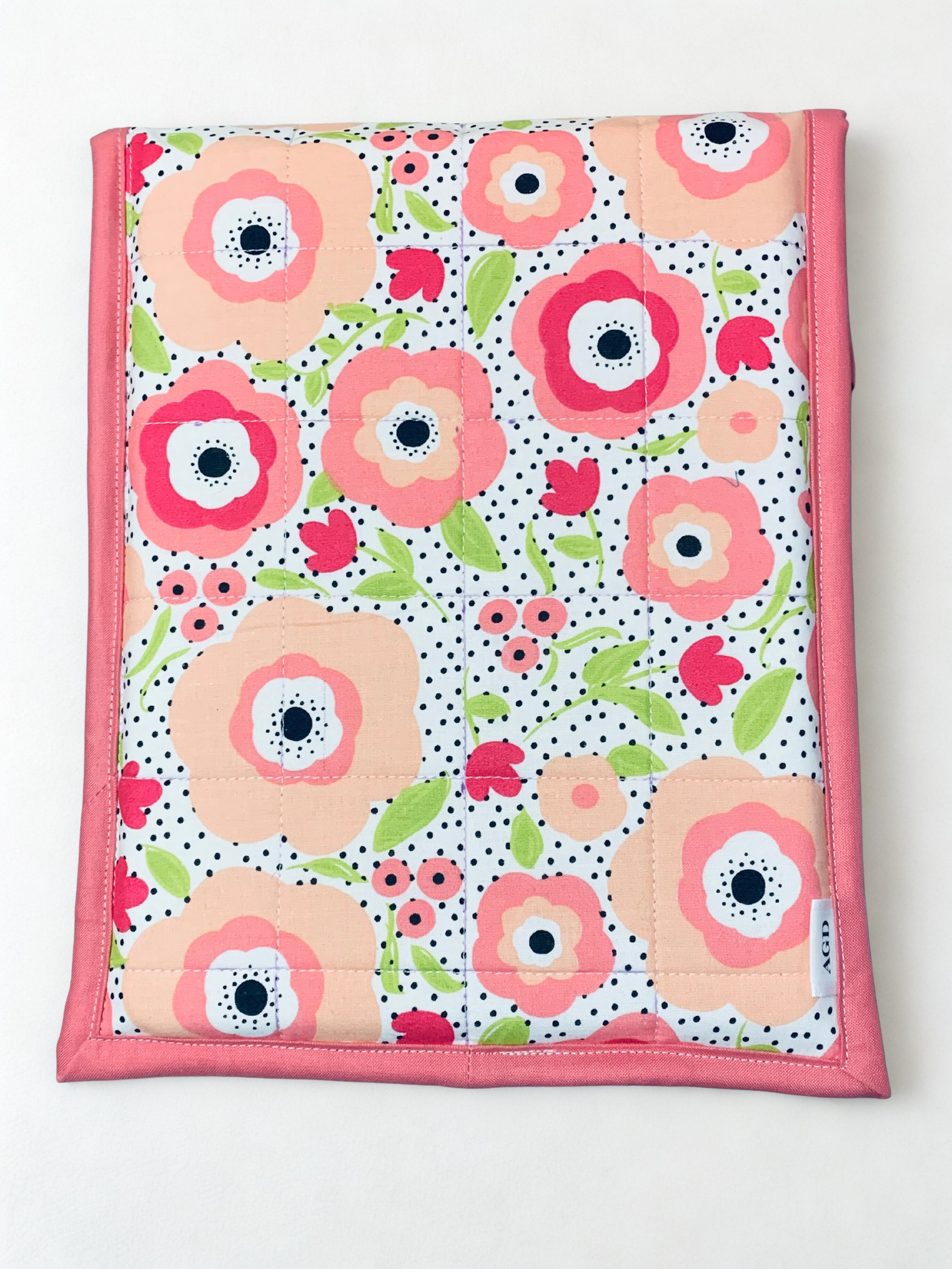 Quilted Tablet Sleeve or Book Sleeve Snap Closure - Floral - Book Cozy - Handmade - 2 Sizes Available