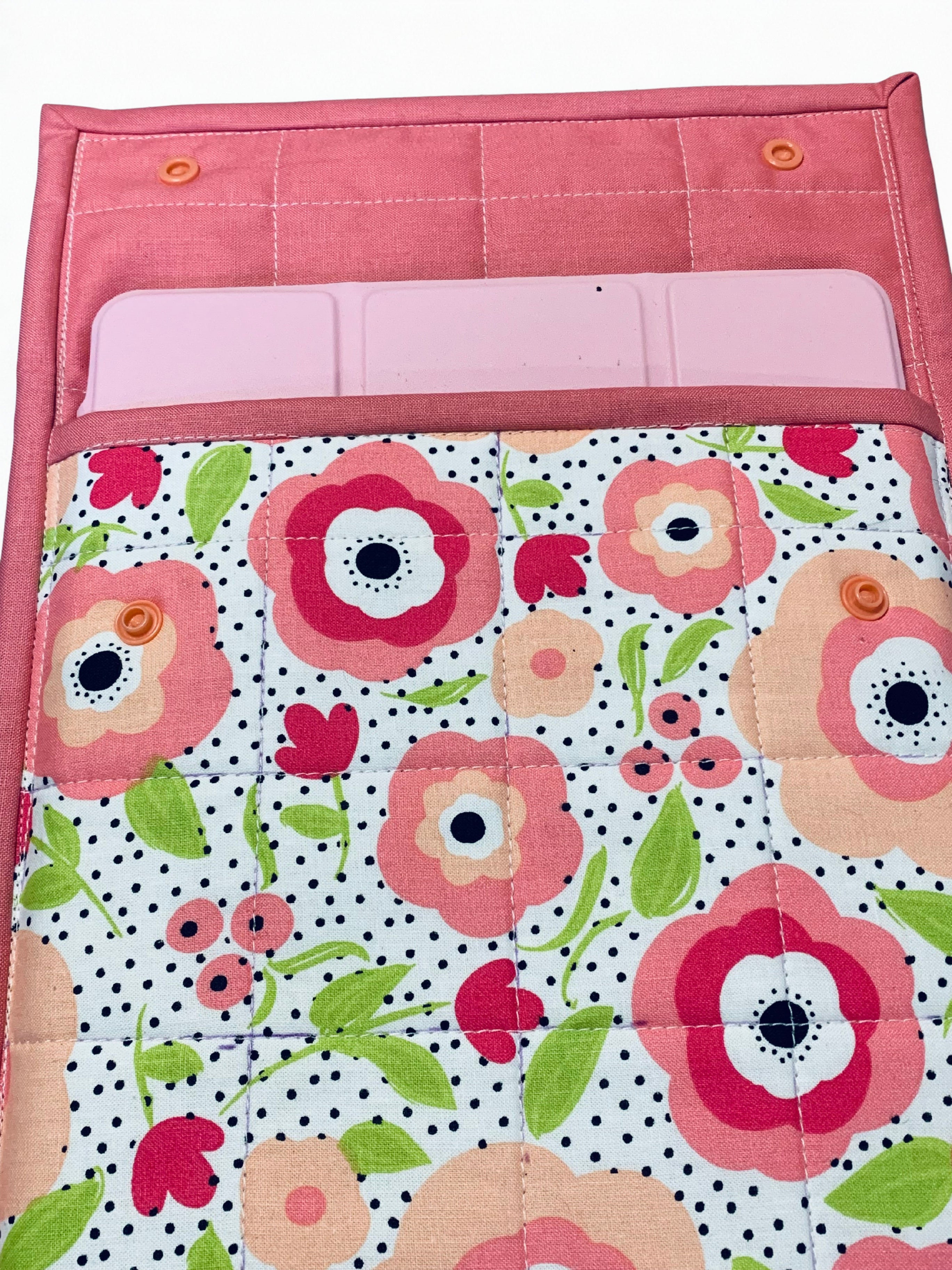 Quilted Tablet Sleeve or Book Sleeve Snap Closure - Floral - Book Cozy - Handmade - 2 Sizes Available