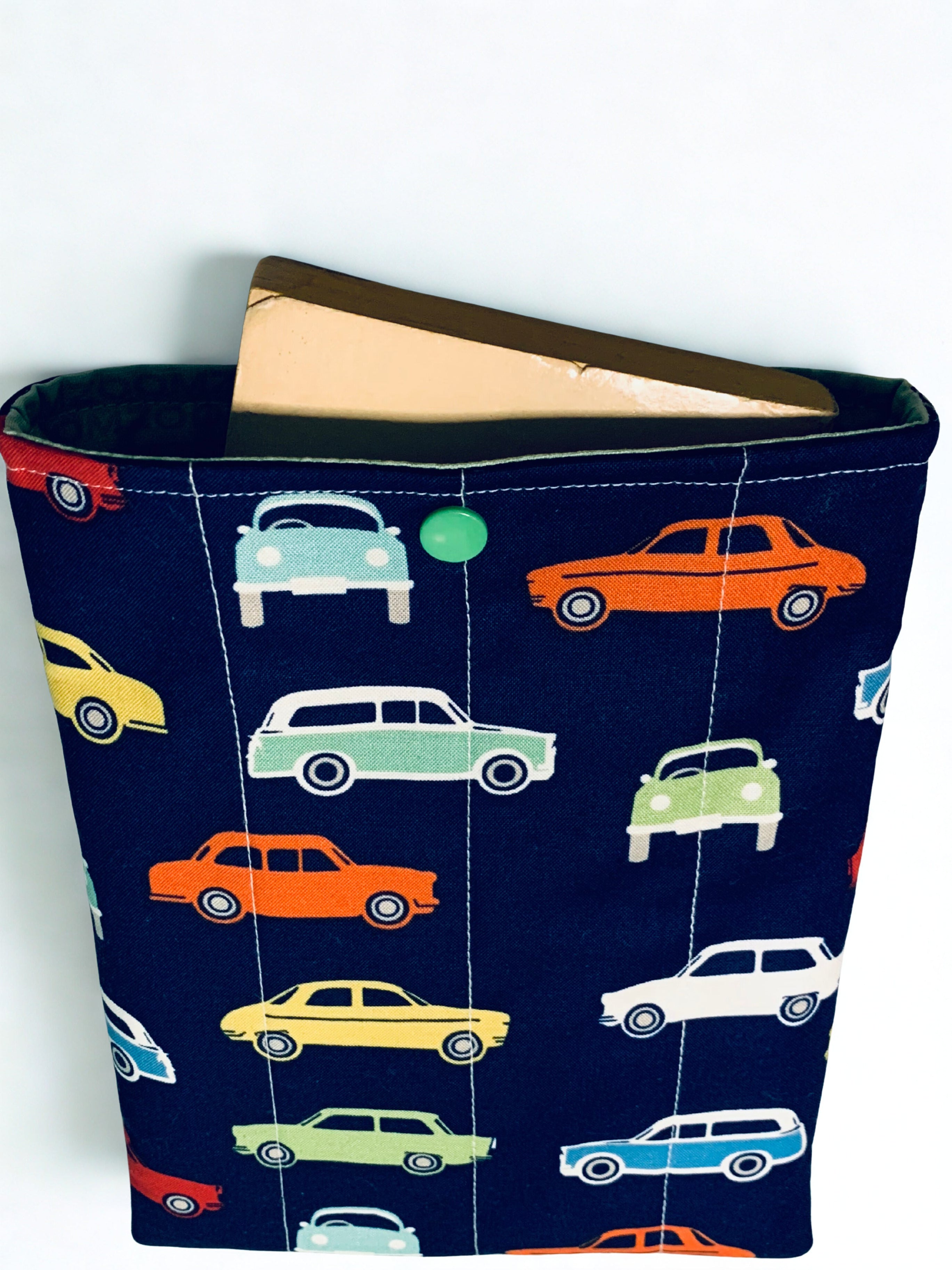Quilted Tablet Sleeve or Book Sleeve Snap Closure Interior Pocket - Sweet Ride Collection - Car Theme for Boys, Girls, Kids - Book Cozy - Handmade - Small - 7" x 9" - 5 Prints Available