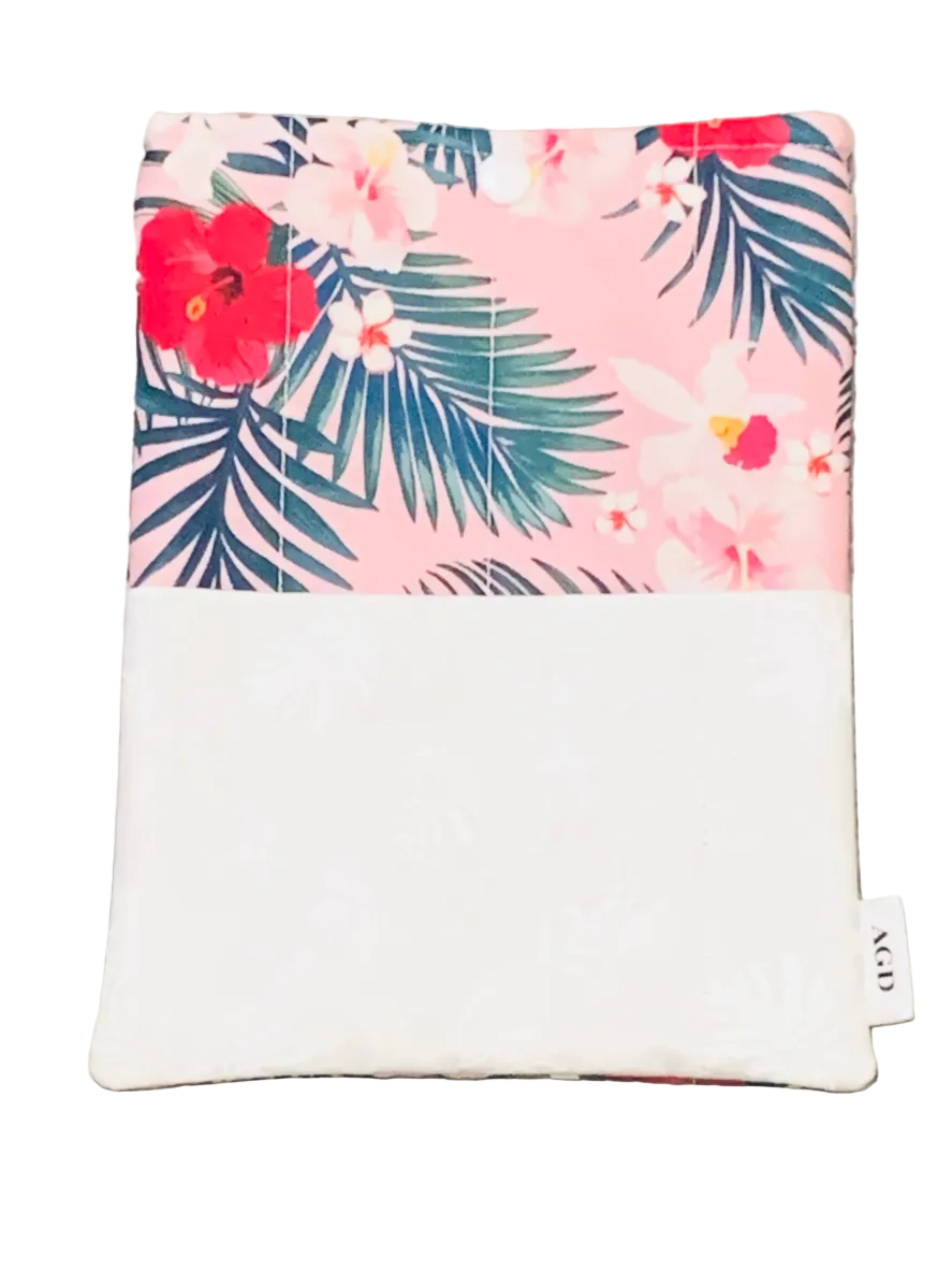 Quilted Tablet Sleeve or Book Sleeve Snap Closure Exterior Pockets - Tropical Floral Hawaiian Collection - Book Cozy - Handmade - Small - 6" x 8" - Limited Edition OOAK