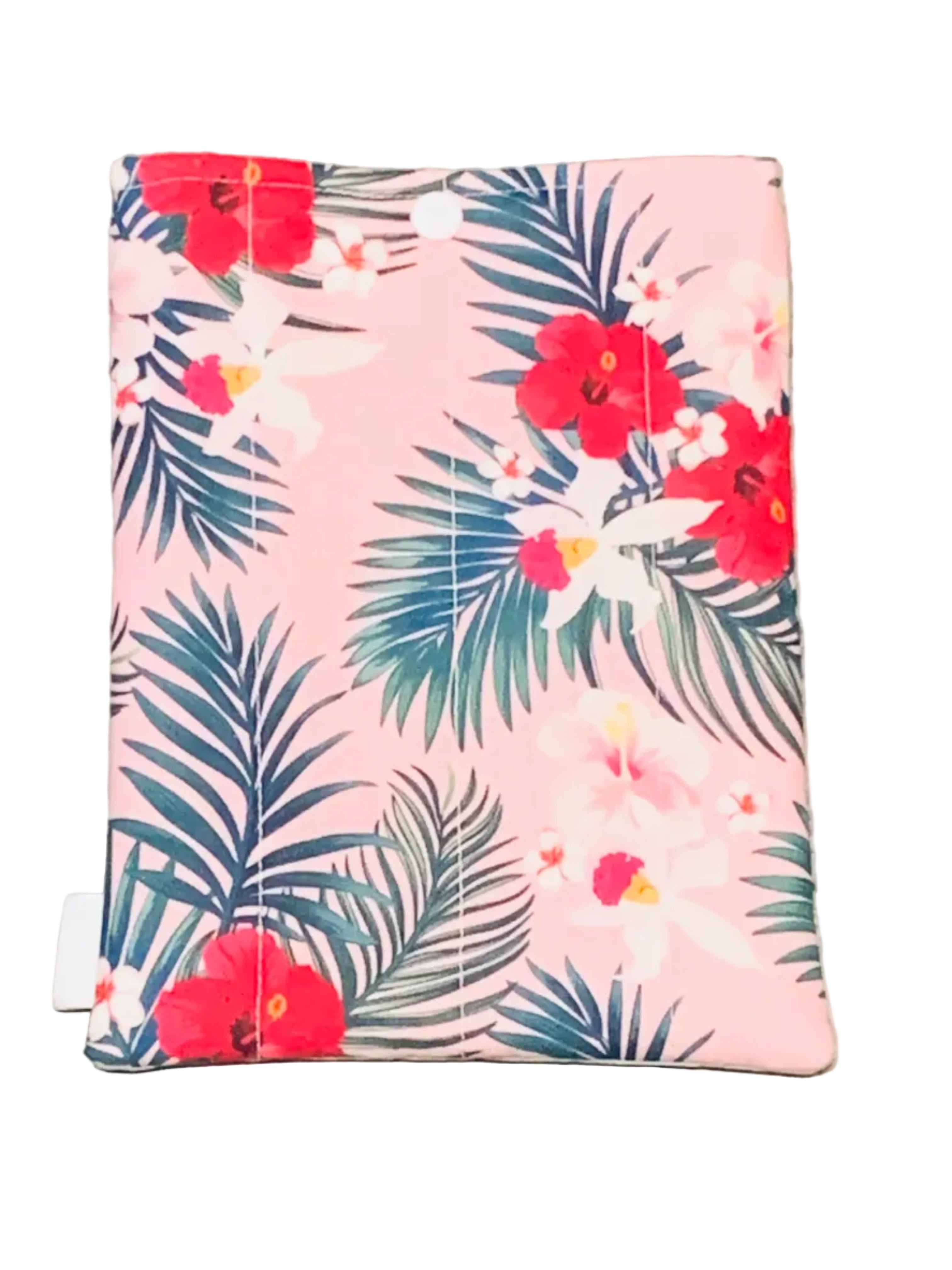 Quilted Tablet Sleeve or Book Sleeve Snap Closure Exterior Pockets - Tropical Floral Hawaiian Collection - Book Cozy - Handmade - Small - 6" x 8" - Limited Edition OOAK