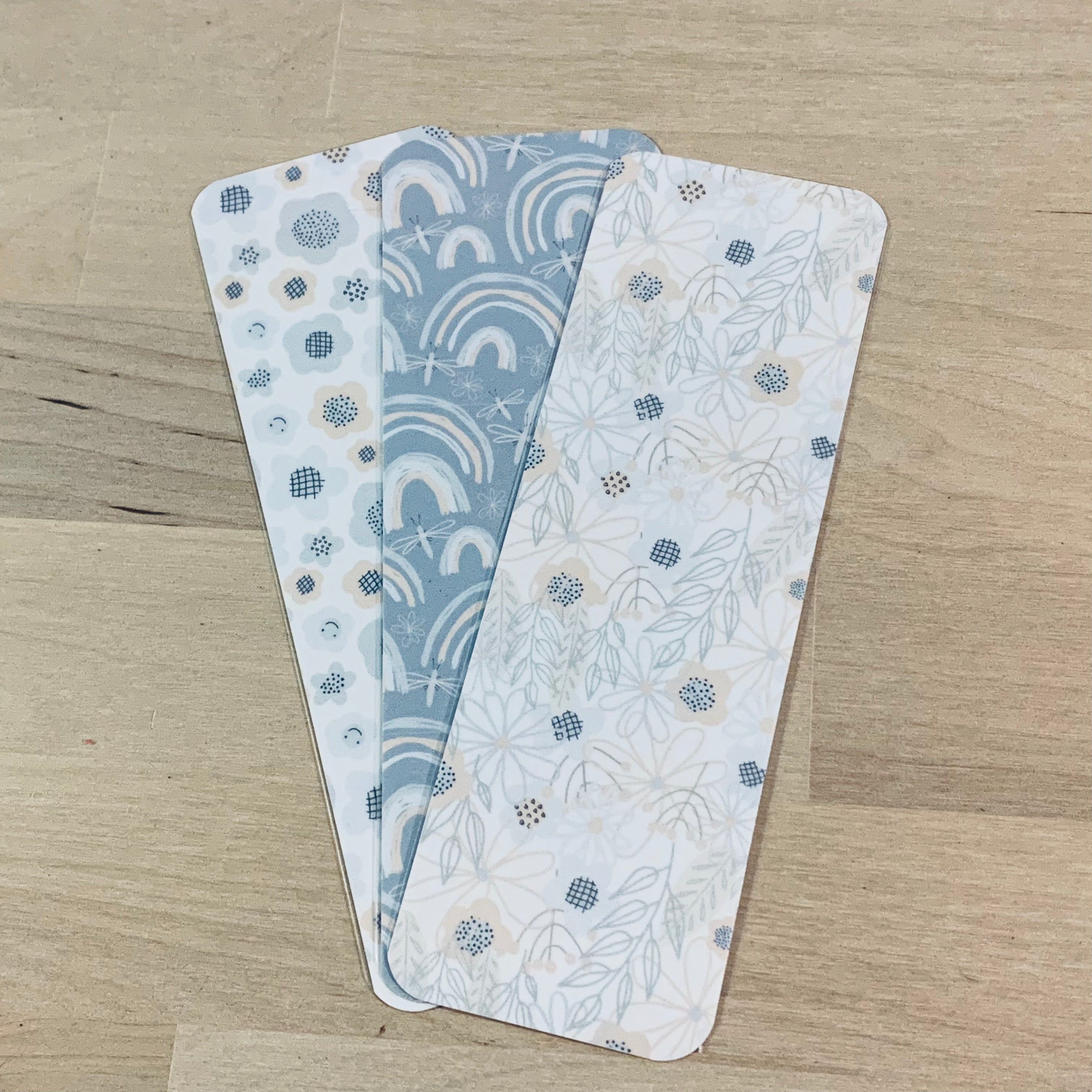 Boho Laminated Bookmarks Gray Tan Rainbows Flowers