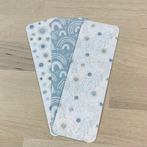 Boho Laminated Bookmarks Gray Tan Rainbows Flowers