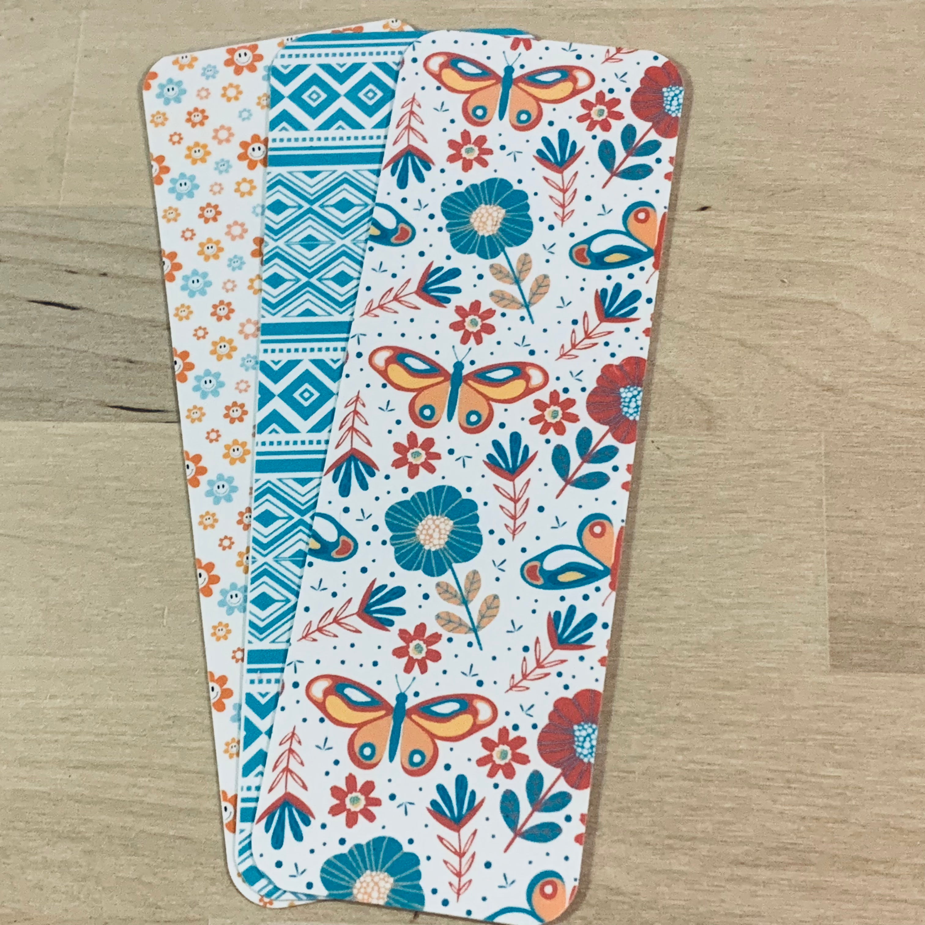Boho Laminated Bookmarks Teal Butterflies Happy Daisies