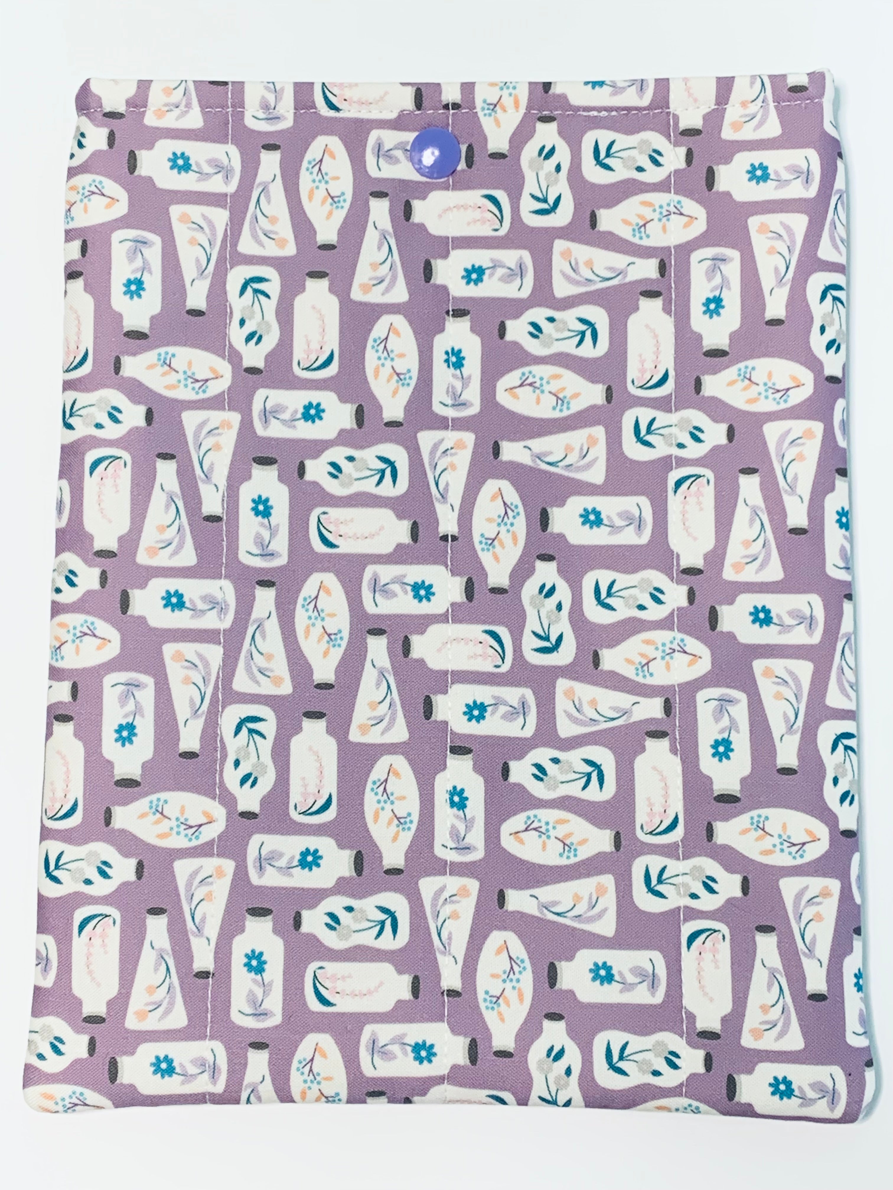 Quilted Tablet Sleeve or Book Sleeve Snap Closure Exterior Pockets - Botanical Garden Collection - Handmade - Small - 7" x 9" - Kindle Cozy - iPad Mini Cozy - Book Cozy