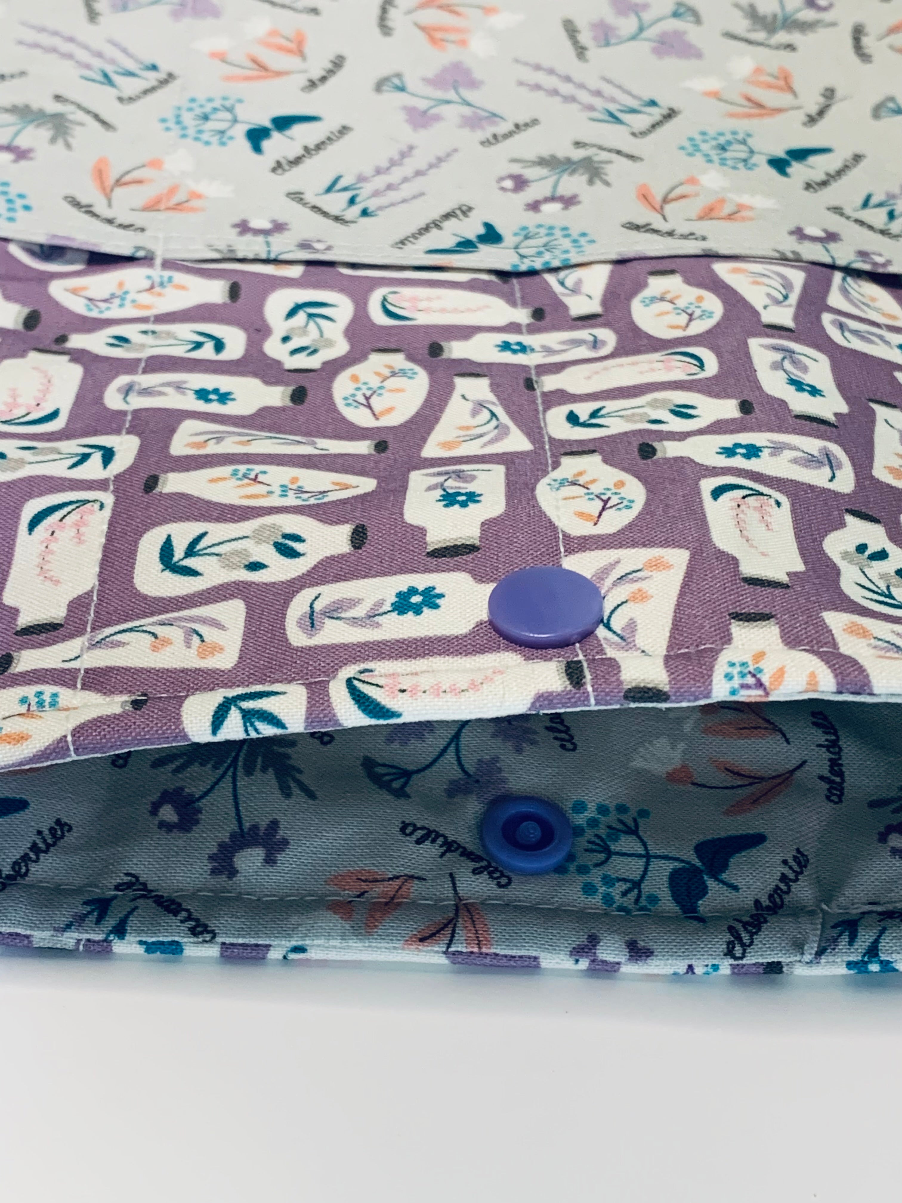 Quilted Tablet Sleeve or Book Sleeve Snap Closure Exterior Pockets - Botanical Garden Collection - Handmade - Small - 7" x 9" - Kindle Cozy - iPad Mini Cozy - Book Cozy