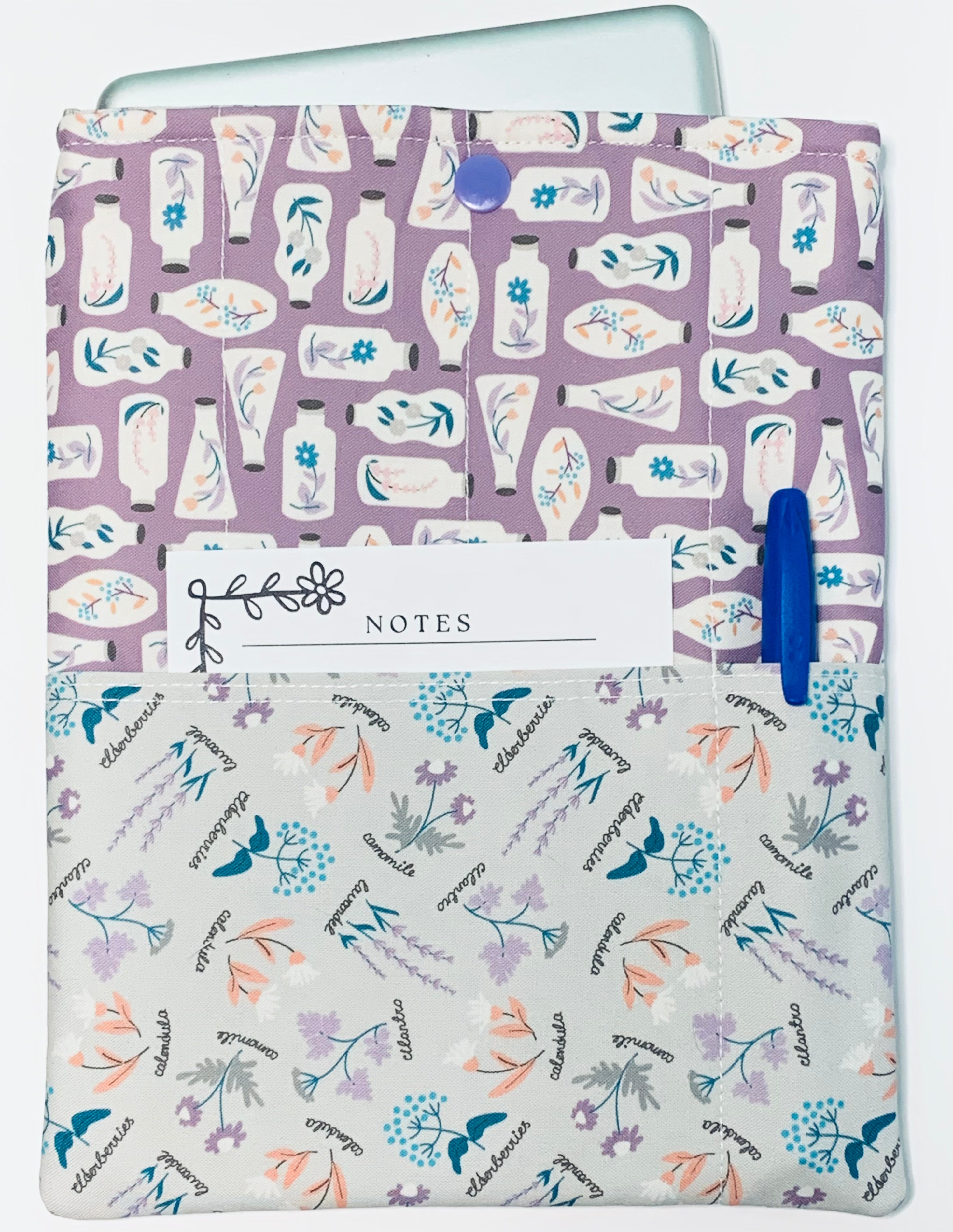 Quilted Tablet Sleeve or Book Sleeve Snap Closure Exterior Pockets - Botanical Garden Collection - Handmade - Small - 7" x 9" - Kindle Cozy - iPad Mini Cozy - Book Cozy