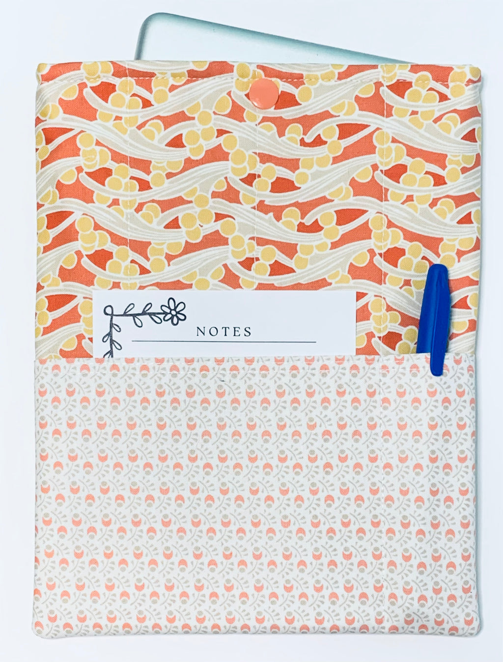 Quilted Tablet Sleeve or Book Sleeve Snap Closure Exterior Pockets - Fleur Nouveau Collection - Handmade - Small - 7" x 9" - Kindle Cozy - iPad Mini Cozy - Book Cozy