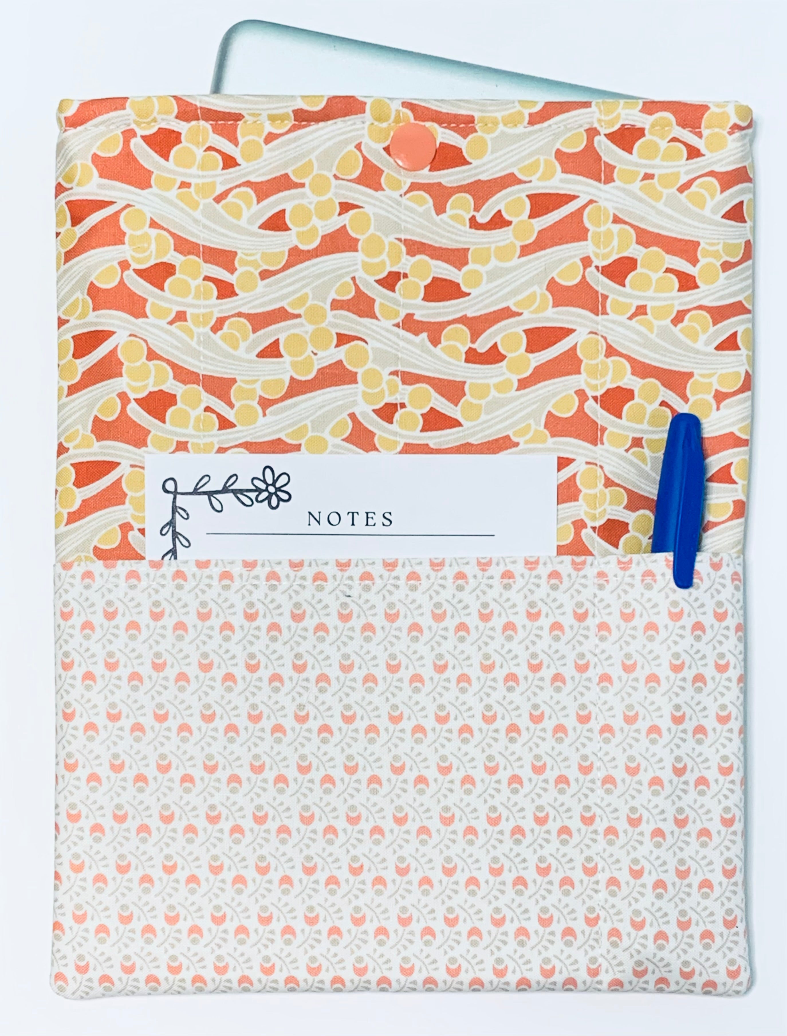 Quilted Tablet Sleeve or Book Sleeve Snap Closure Exterior Pockets - Fleur Nouveau Collection - Handmade - Small - 7" x 9" - Kindle Cozy - iPad Mini Cozy - Book Cozy