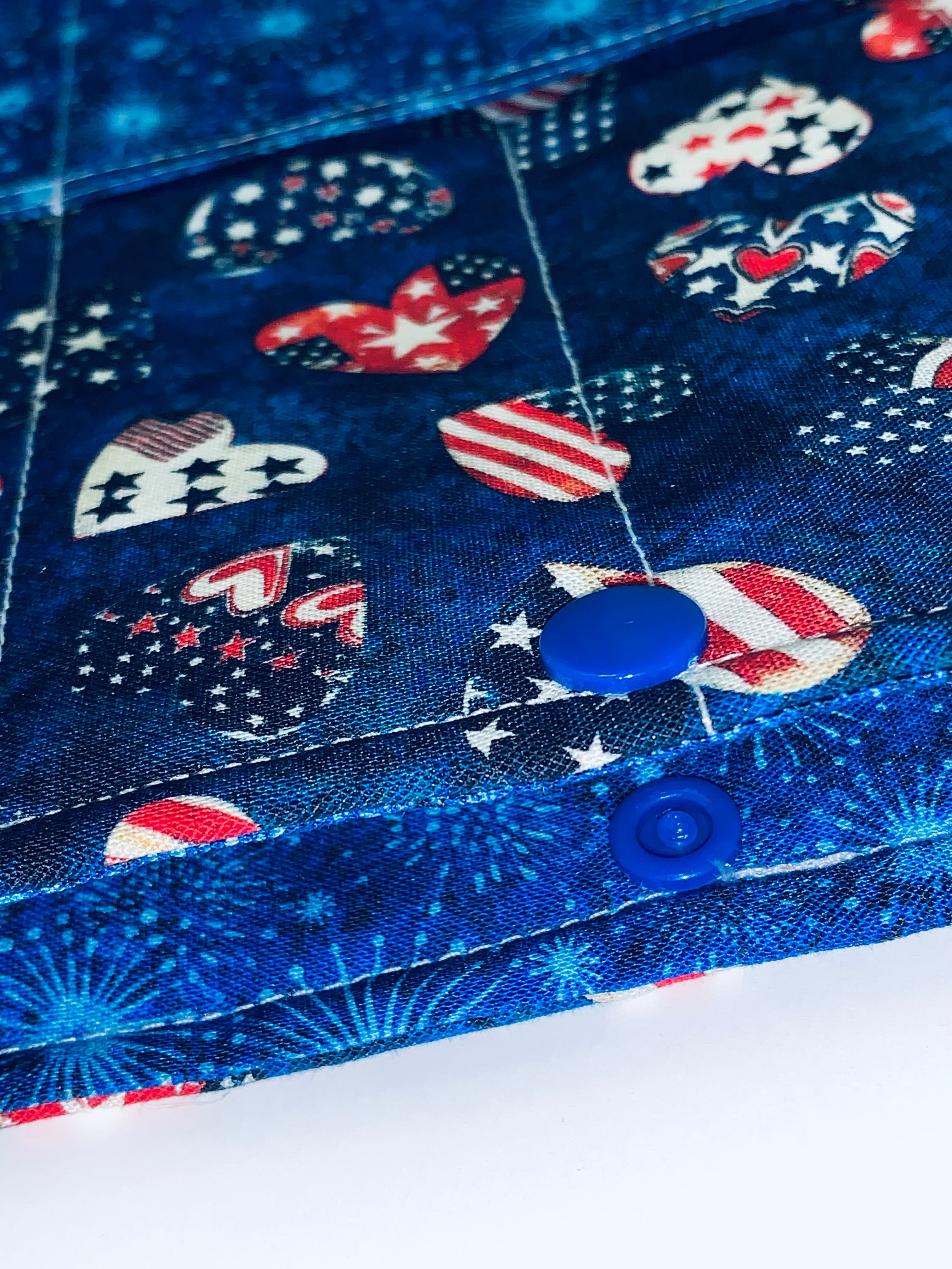 Quilted Tablet Sleeve or Book Sleeve Snap Closure Exterior Pockets - Patriotic Hearts Collection - Handmade - Small - 7" x 9" - Kindle Cozy - iPad Mini Cozy - Book Cozy