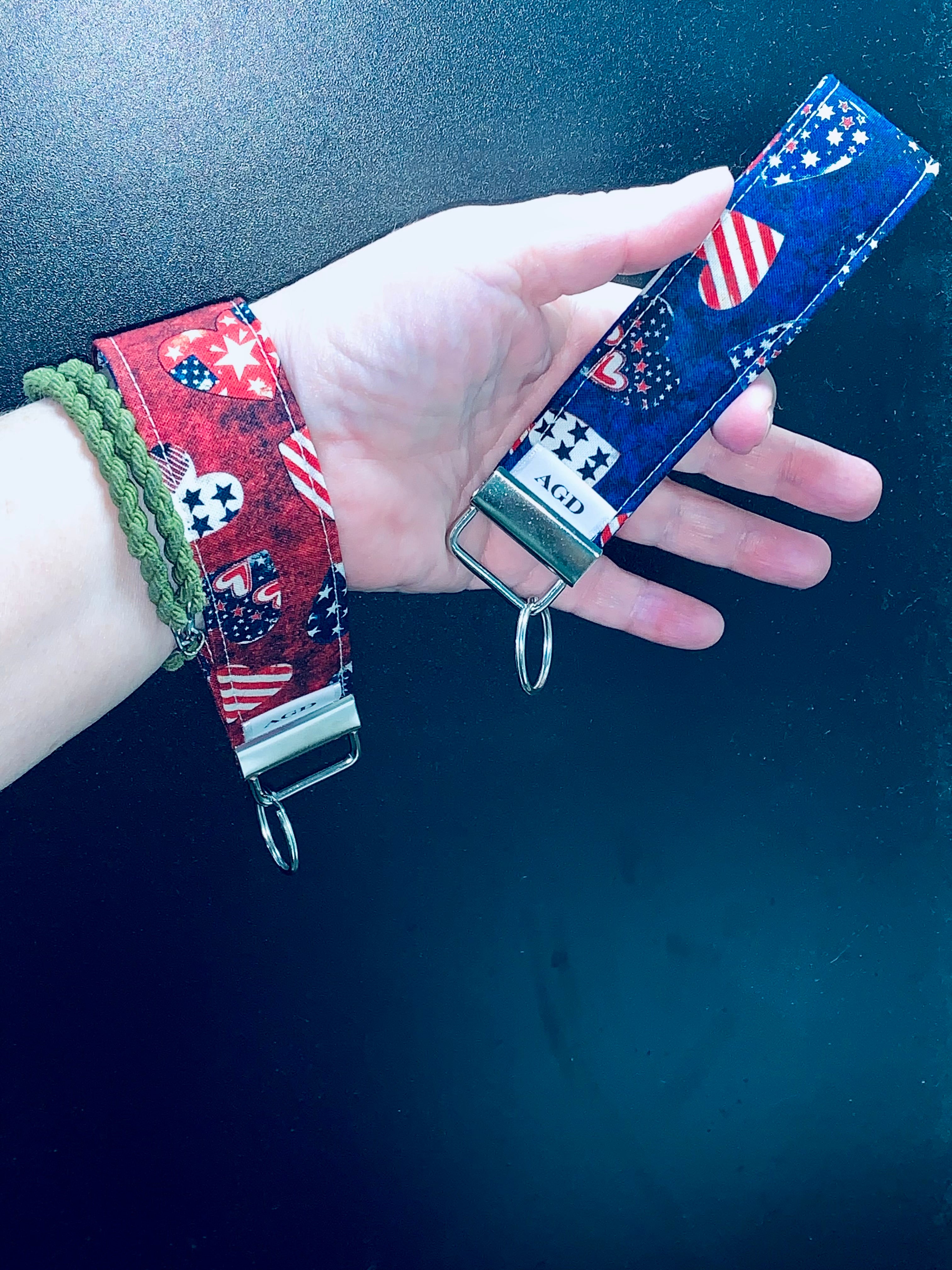 Handmade Key Fobs, Keychains, Wristlets - Patriotic Hearts