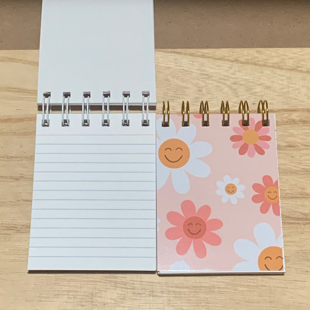 Mini Pocket Notebook - Boho Smiling Daisies Pink - 3" x 4"