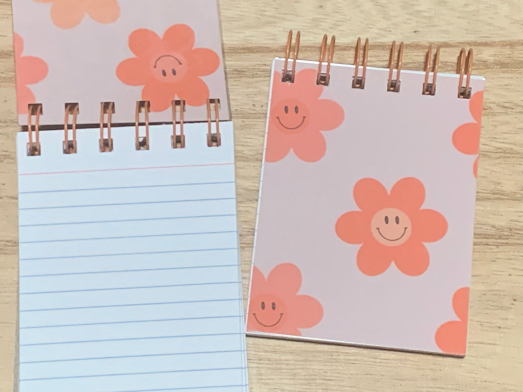 Mini Pocket Notebook - Boho Smiling Daisies Orange - 3" x 4"
