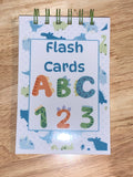 Flash cards with letters, numbers, and dinosaurs theme