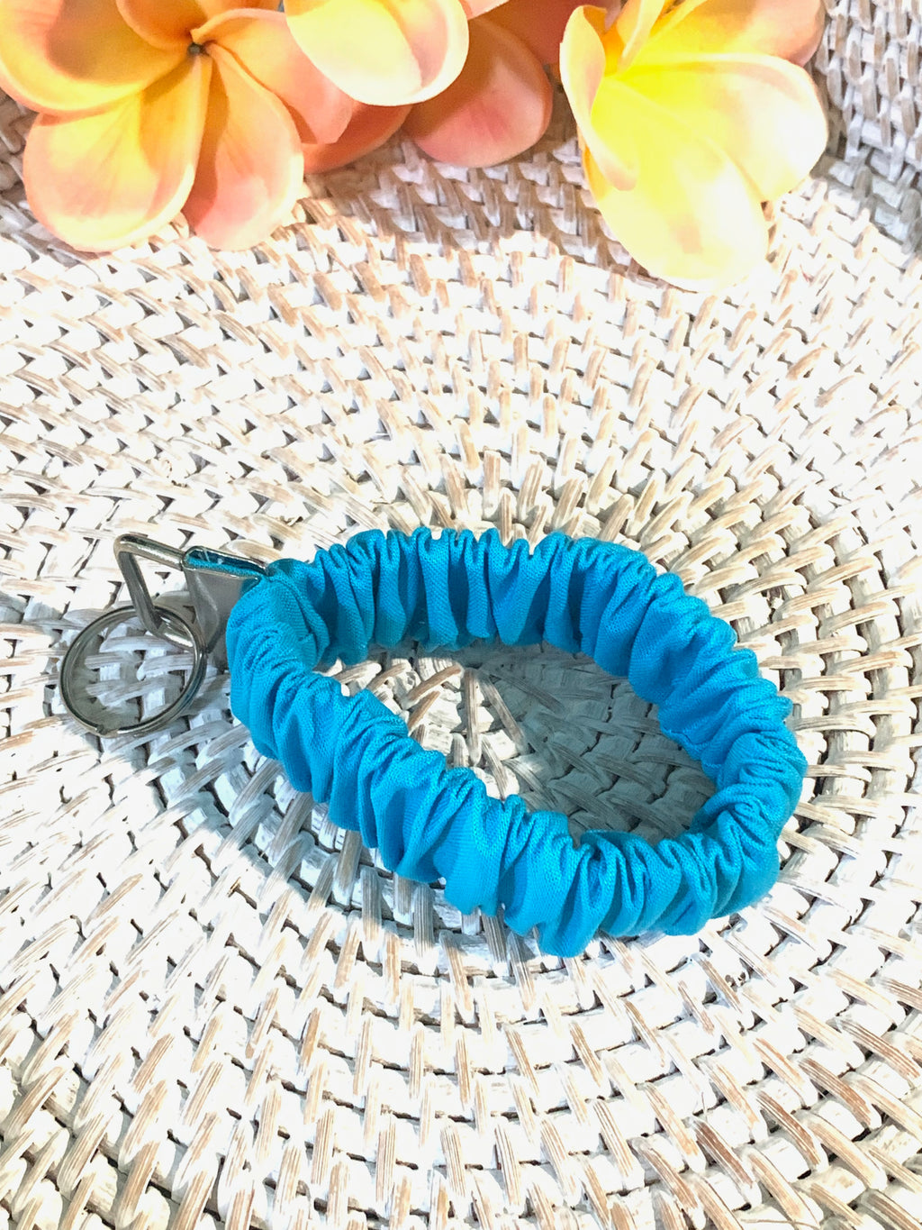 Handmade Scrunchie Key Fob, Keychain  - Solid - Scuba Blue - Keychain