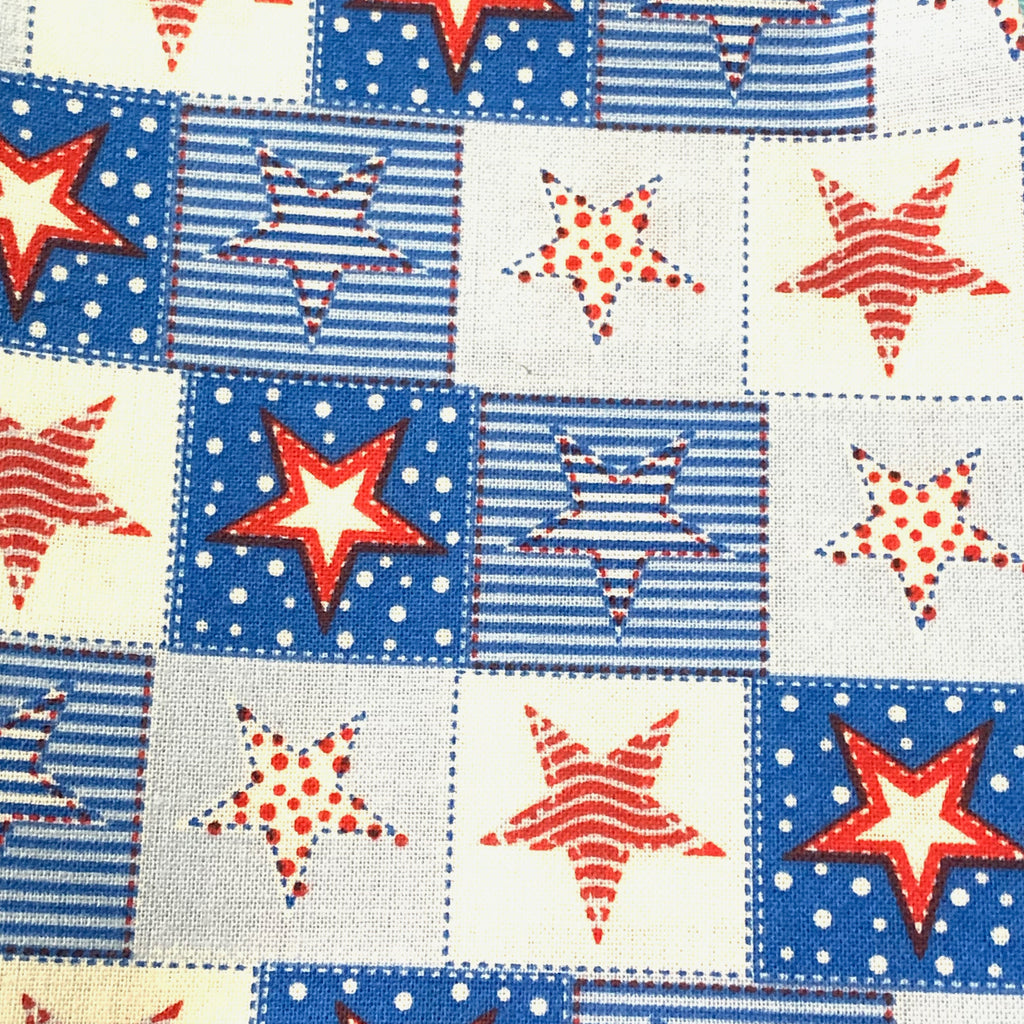 Handmade Scrunchie Key Fob, Keychain - Patriotic - Stars Patchwork - Americana - Keychain