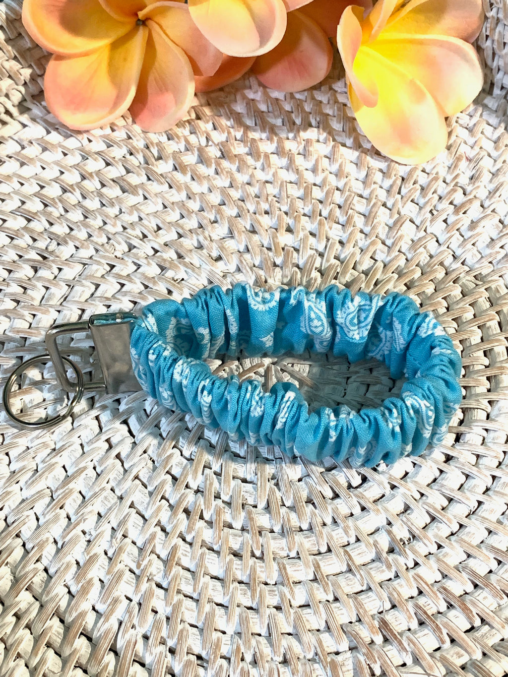 Handmade Scrunchie Key Fob, Keychain  - Paisley - Teal - Keychain