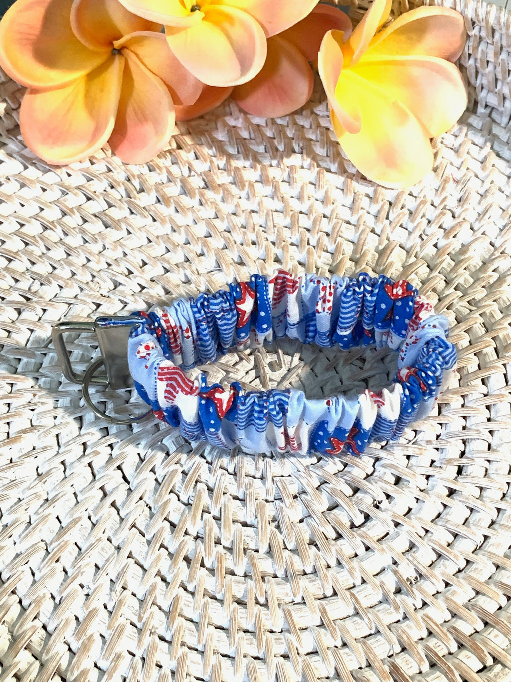 Handmade Scrunchie Key Fob, Keychain - Patriotic - Stars Patchwork - Americana - Keychain