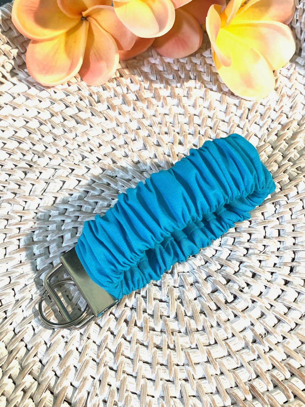 Handmade Scrunchie Key Fob, Keychain  - Solid - Scuba Blue - Keychain