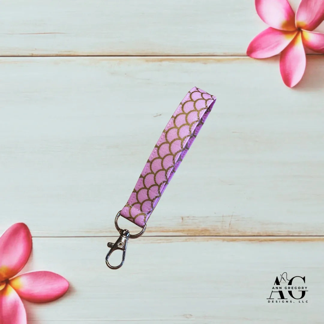 Handmade Key Fobs, Keychains, Wristlets - Pink Mermaid Scales