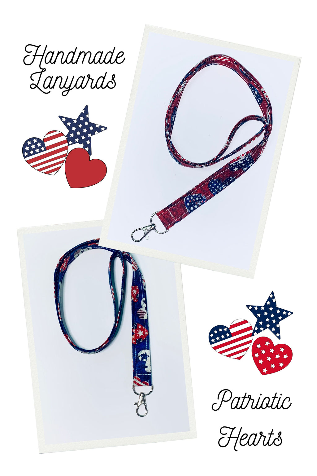 Lanyard for ID, Keys, Cell Phone - Patriotic Hearts