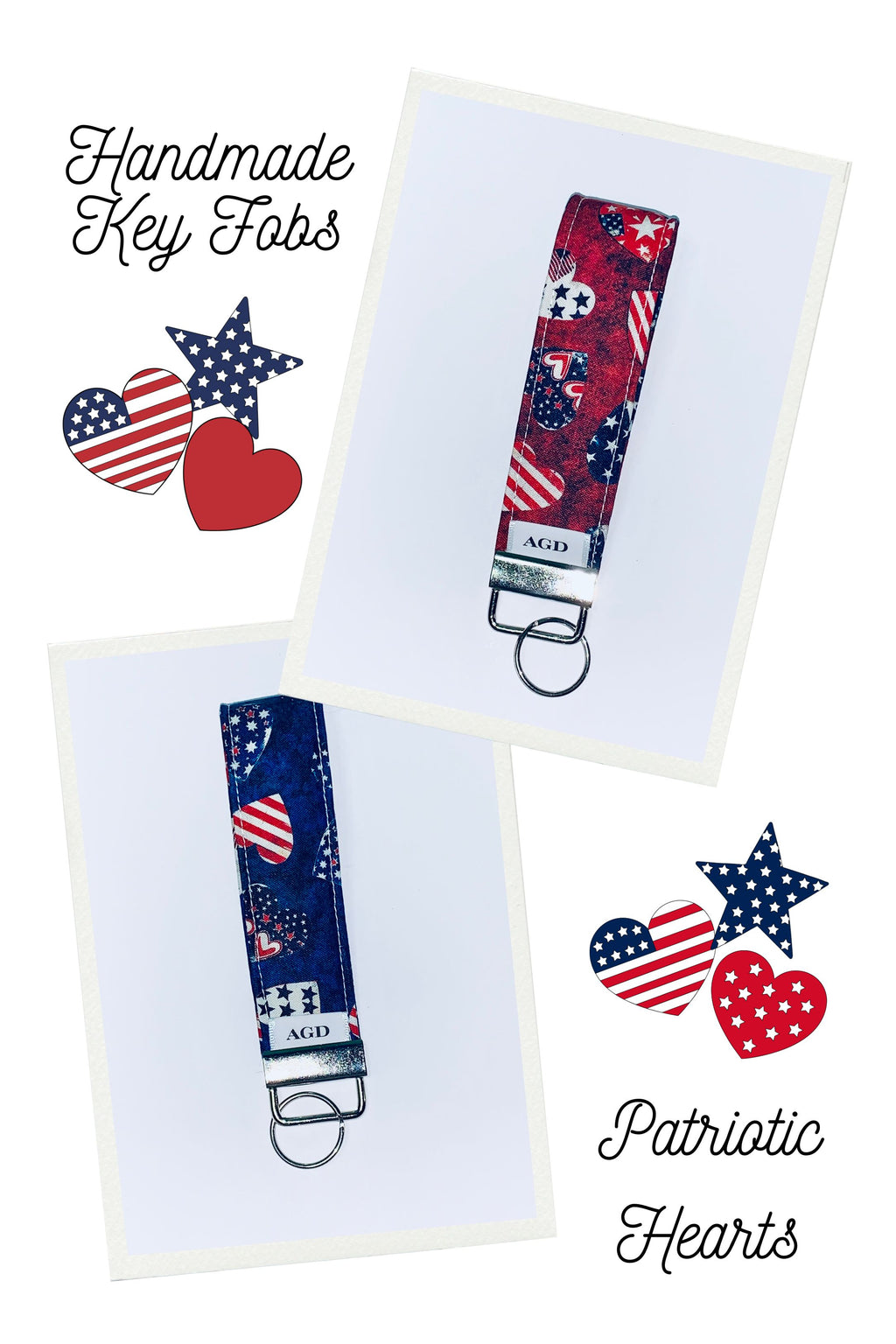 Handmade Key Fobs, Keychains, Wristlets - Patriotic Hearts
