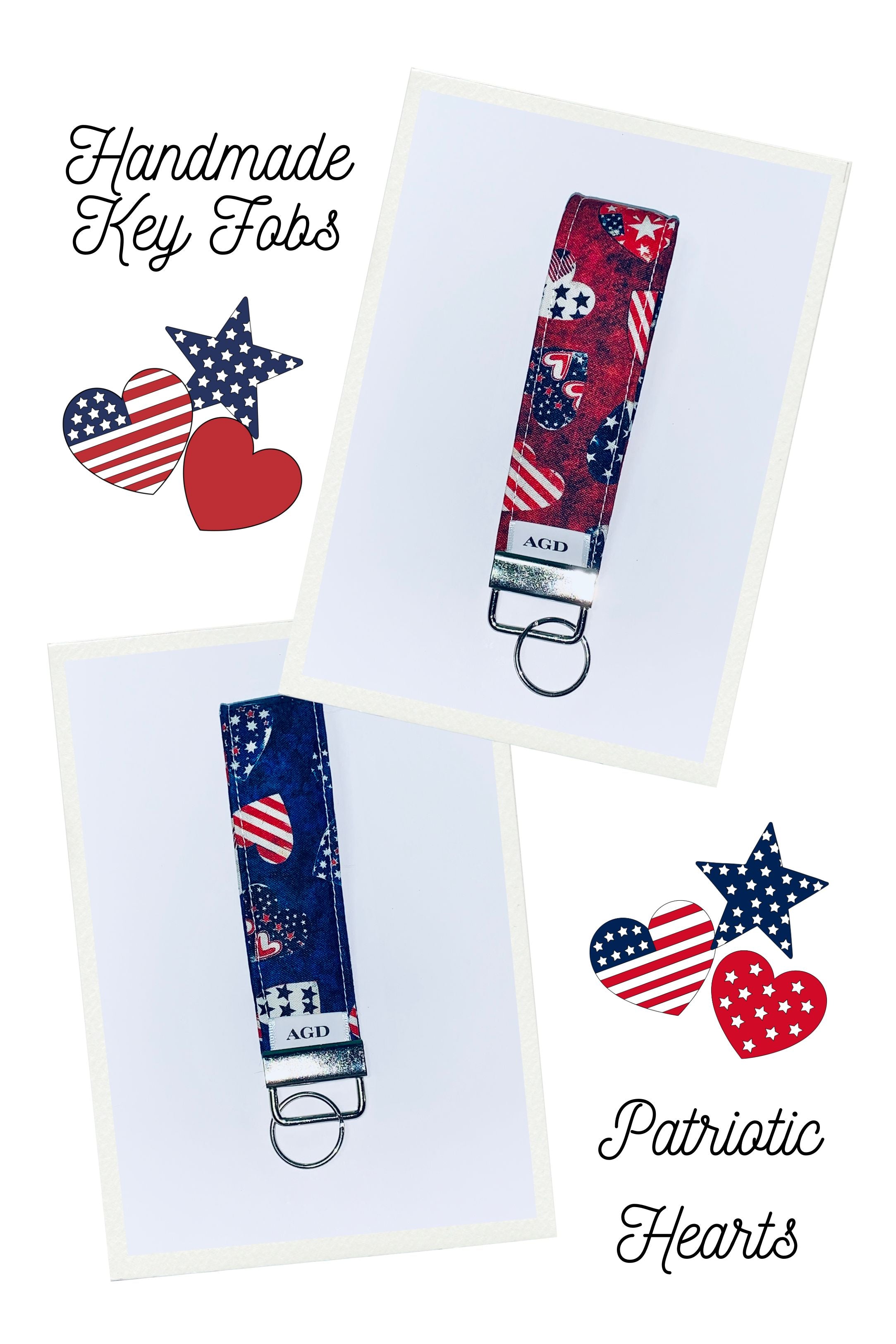 Handmade Key Fobs, Keychains, Wristlets - Patriotic Hearts
