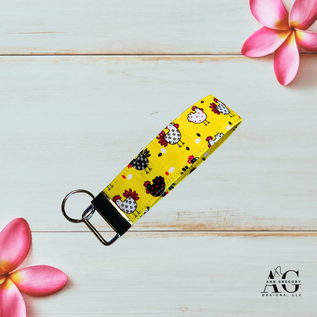 Handmade Key Fobs, Keychains, Wristlets - Funky Chicken - Chicken Lover Gift