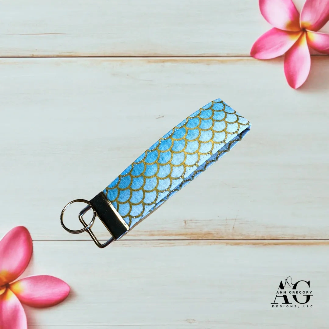 Handmade Key Fobs, Keychains, Wristlets - Blue Mermaid Scales