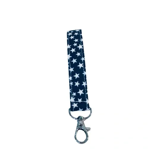 Handmade Key Fobs, Keychains, Wristlets - Navy Blue White Stars - Patriotic - Americana