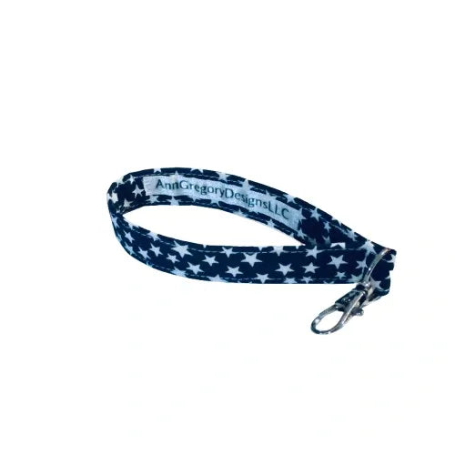 Handmade Key Fobs, Keychains, Wristlets - Navy Blue White Stars - Patriotic - Americana