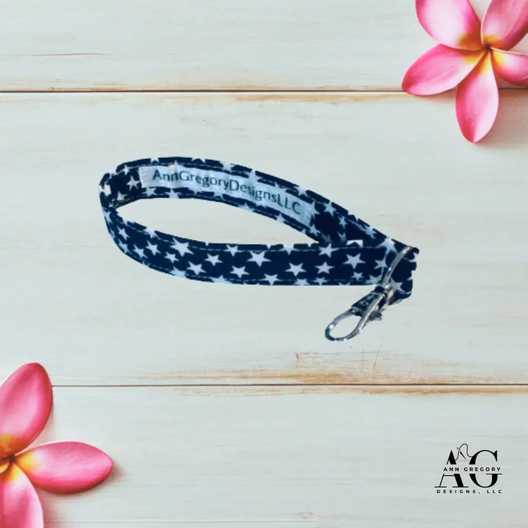 Handmade Key Fobs, Keychains, Wristlets - Navy Blue White Stars - Patriotic - Americana