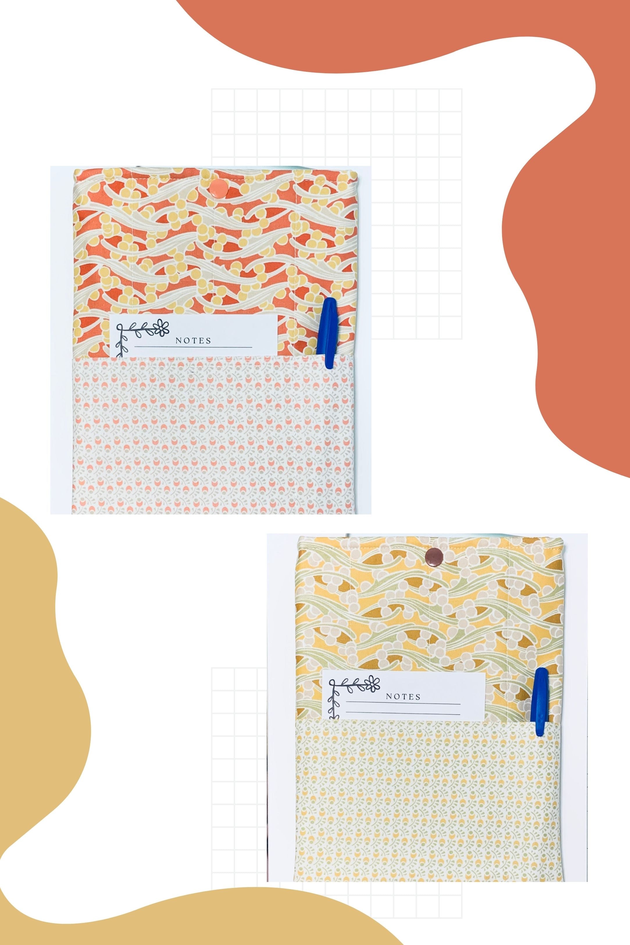 Quilted Tablet Sleeve or Book Sleeve Snap Closure Exterior Pockets - Fleur Nouveau Collection - Handmade - Small - 7" x 9" - Kindle Cozy - iPad Mini Cozy - Book Cozy