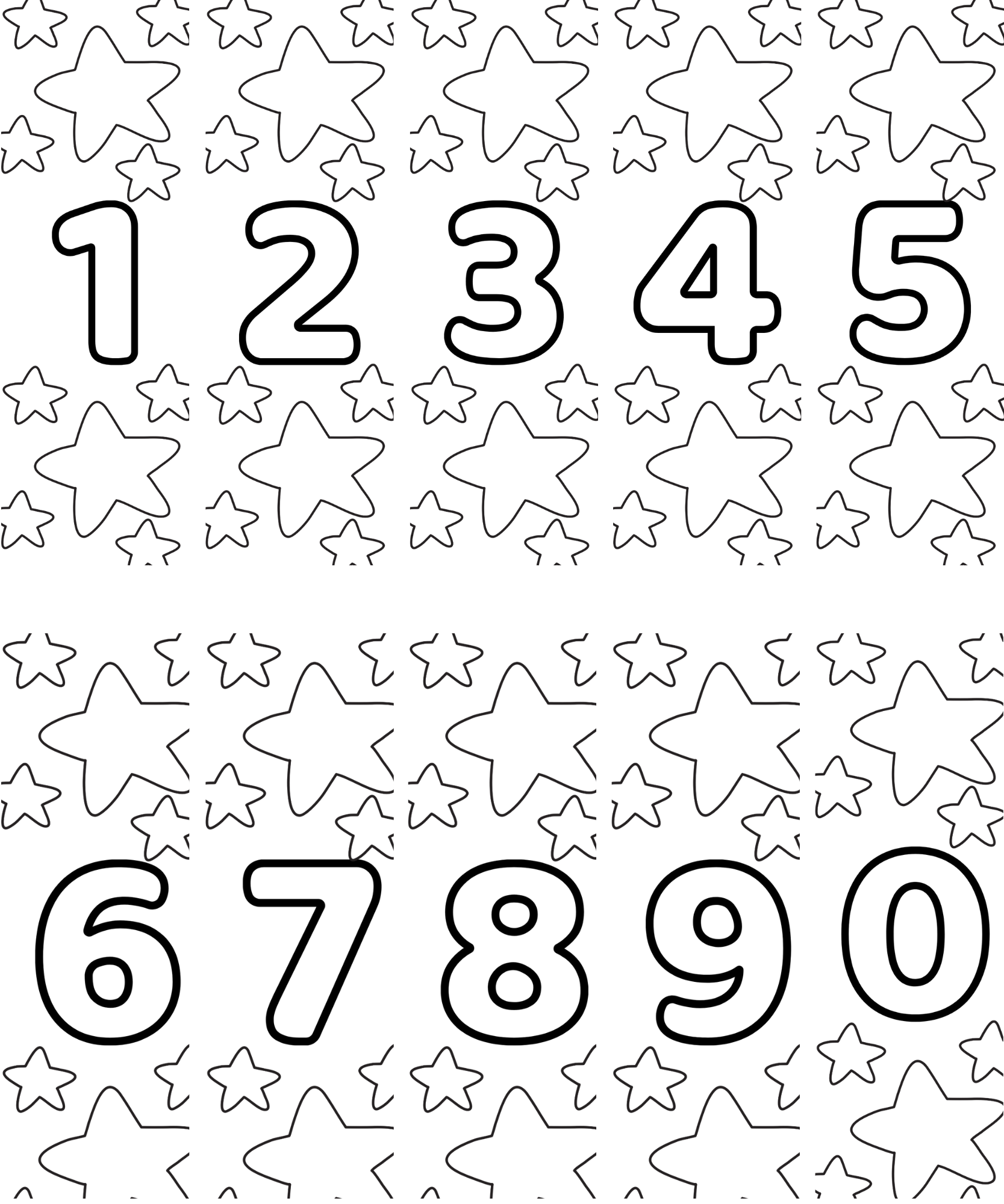 Numbers 0 to 9 with Stars Coloring Bookmarks with Crayons Kit - Set of 10 - 2" x 6" Rounded Corner Bookmarks