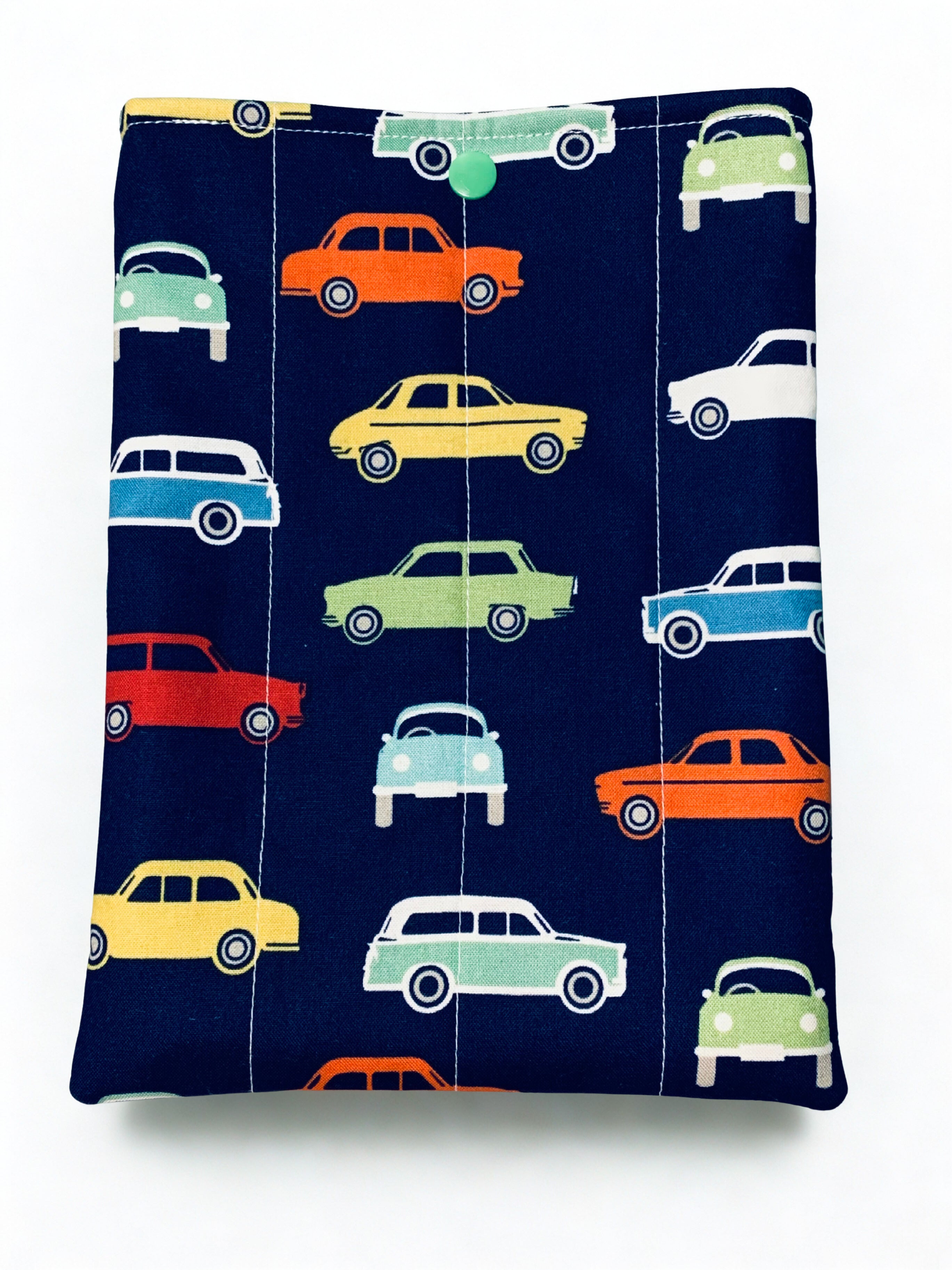 Quilted Tablet Sleeve or Book Sleeve Snap Closure Interior Pocket - Sweet Ride Collection - Car Theme for Boys, Girls, Kids - Book Cozy - Handmade - Small - 7" x 9" - 5 Prints Available