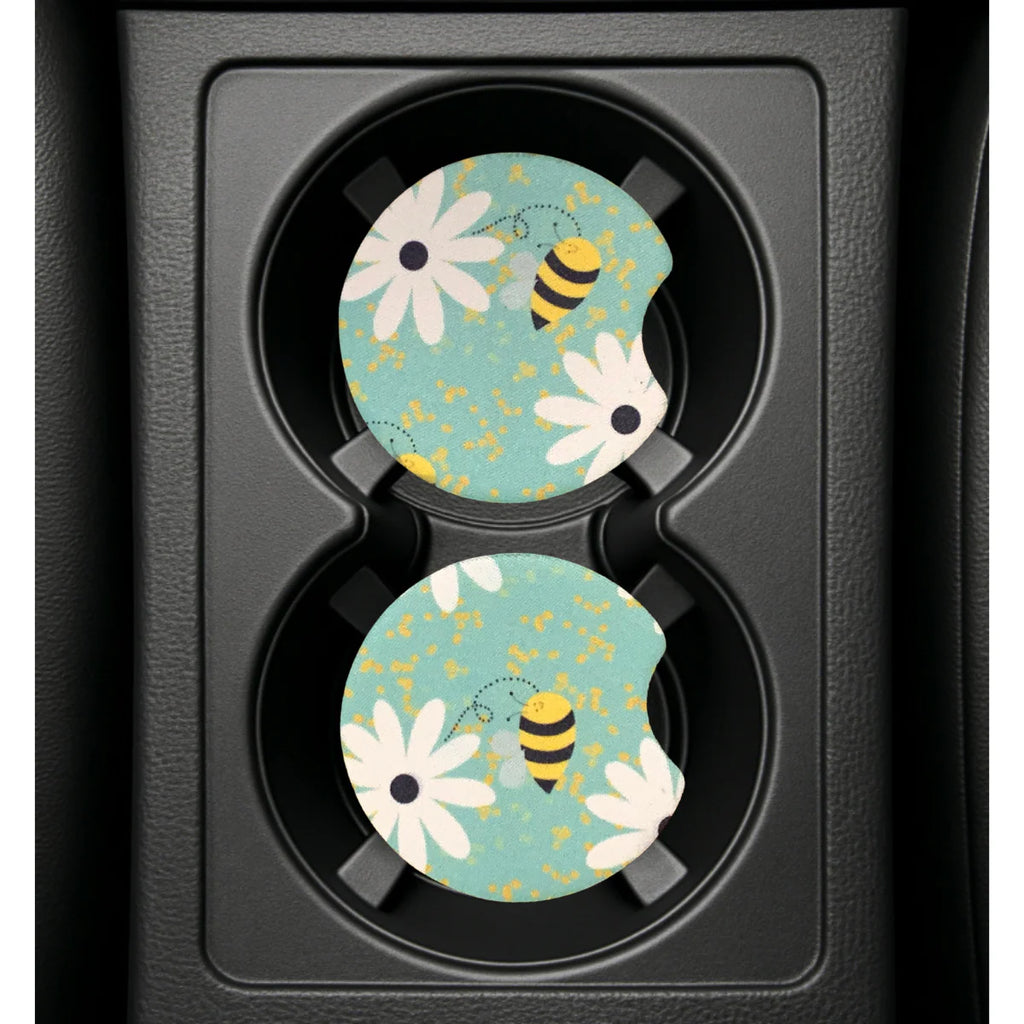 Car Coasters - Bumble Bees & Daisies - Set of 2 - Neoprene