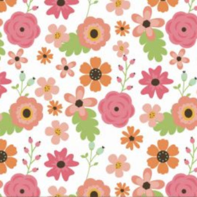 Floral pattern fabric with a ruler at the bottom for scale