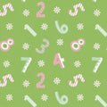 Pattern of numbers and letters on a green background with a ruler at the bottom.