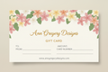 gift card image for Ann Gregory Designs with pink and yellow plumeria flowers theme; add website to bottom of gift card www.anngregorydesigns.com